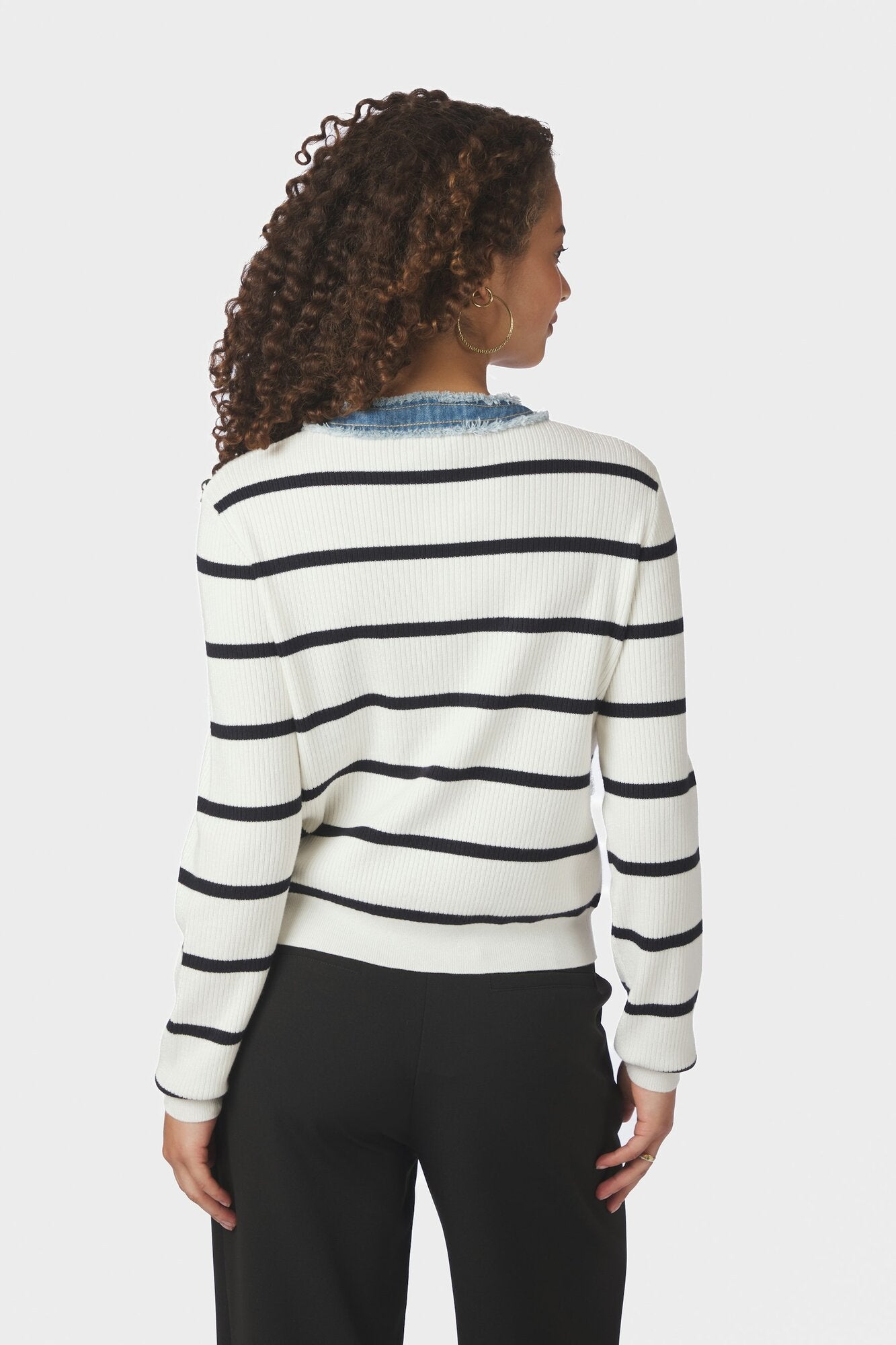 Zelma Stripe Denim cardigan - Off White